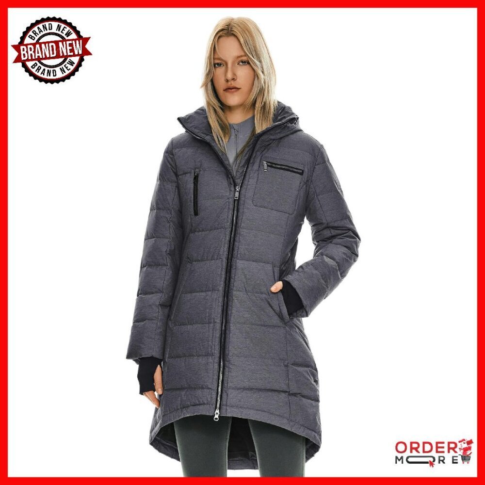 Women's Winter Down Jacket Long Quilted Puffer Coat Hooded Slim Fit